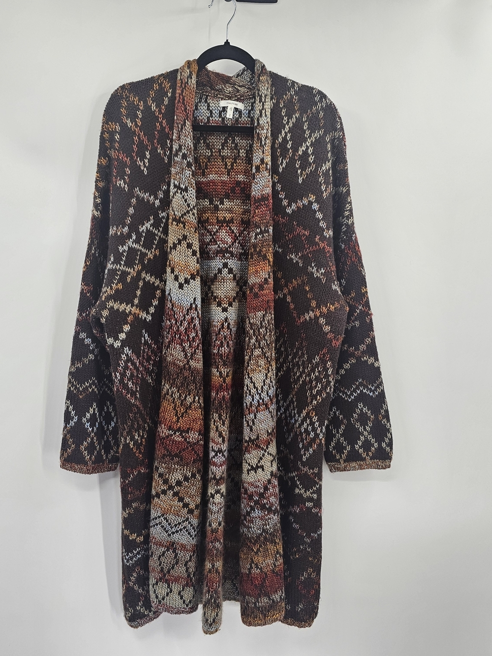 Southwest Open-Front Long Cardigan Sweater - Brown Size 2